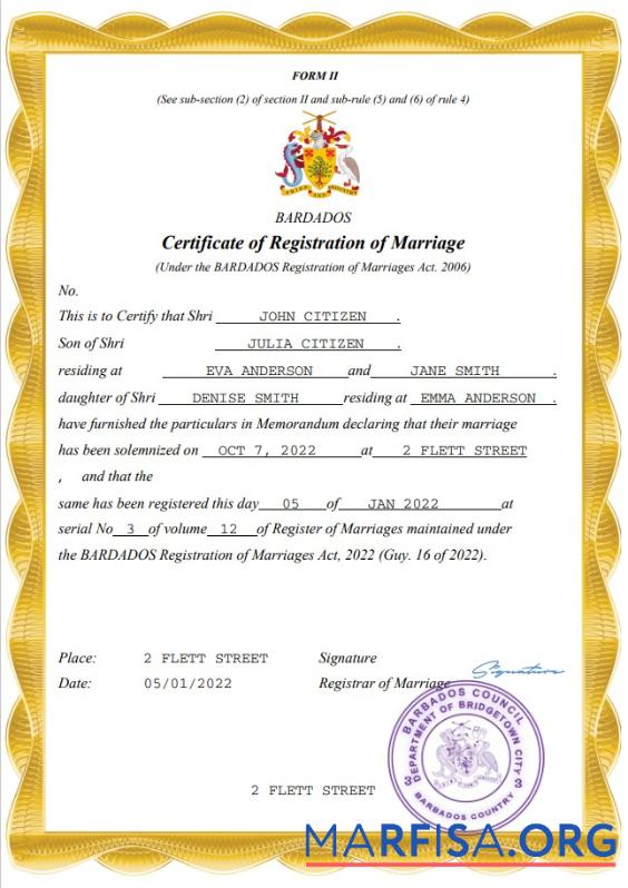 Printable Barbados marriage certificate Word and PDF template
